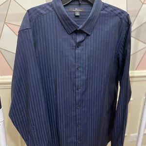 Marc Anthony Cotton Slim Fit, Size XL, 17 in Navy/ BlackPinstripe Long Sleeve